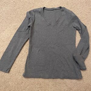 Tommy Hilfiger Charcoal Long Sleeve V-Neck Top